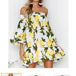 Yellow Elastic Floral Off Shoulder Mini Dress